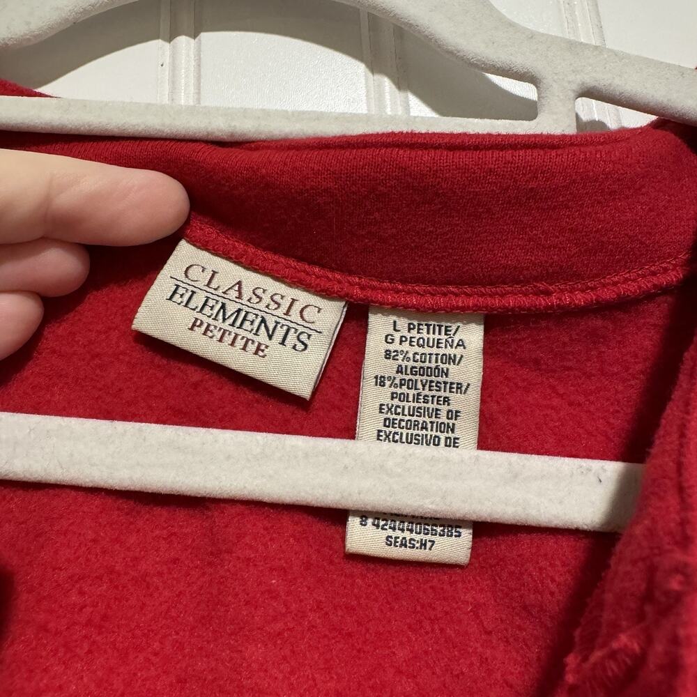Classic Elements Red Christmas Tree Snowman Cardigan Sweatshirt Large Petite - Picture 5 of 6